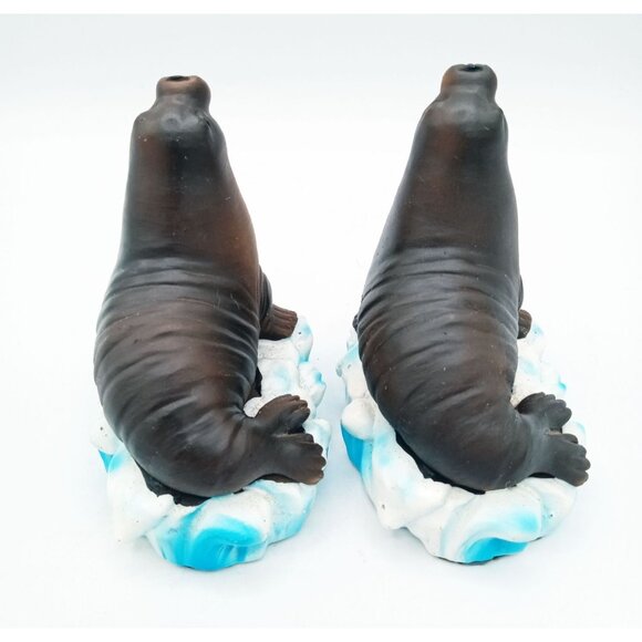 Seal Figurines On Ice Floe Base 4.5 Inch Resin Brown Arctic Animal Set of 2 - Picture 9 of 16